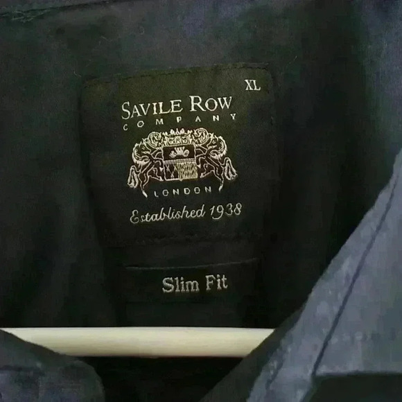 Savile Row Button Front Dress Shirt Slim Fit Navy Blue XL Long Sleeve - Picture 4 of 4